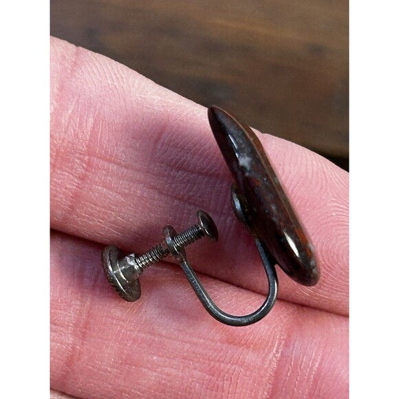 Vintage Jasper Stone Screw-on Earrings Red Grey Speckled Stone - Picture 4 of 5